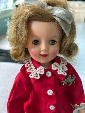 Classic Girl Doll with Red Dress & Blue Knit Outfit